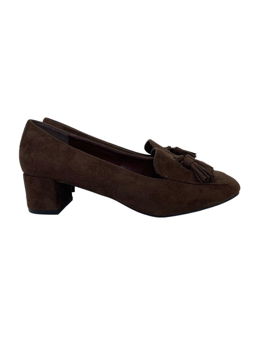 CM Monica Brown Faux Suede Tassel Block Heel Pumps 10W Archive Office